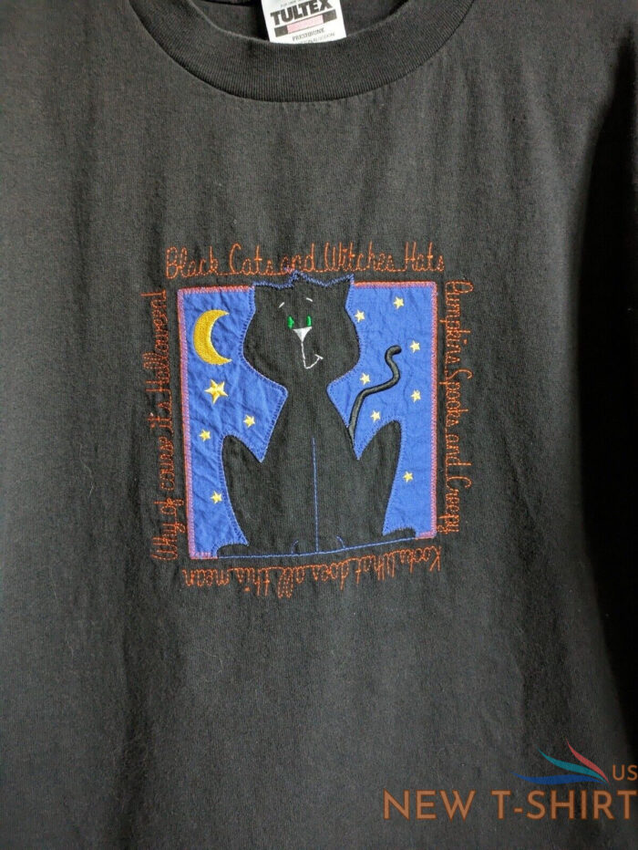 vintage 1990 s halloween embroidered black cat witches moon t shirt size xl 5.jpg