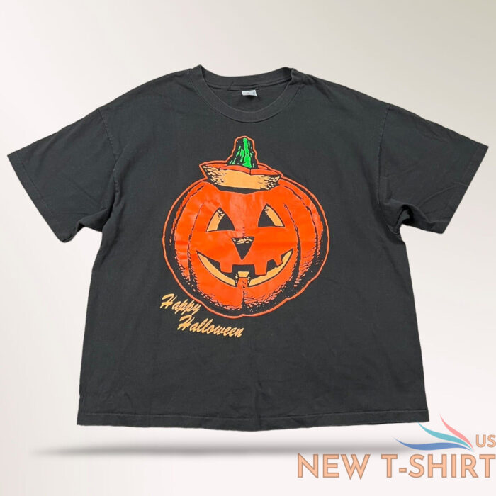 vintage 90s happy halloween pumpkin single stitch faded black t shirt xl usa 0.jpg