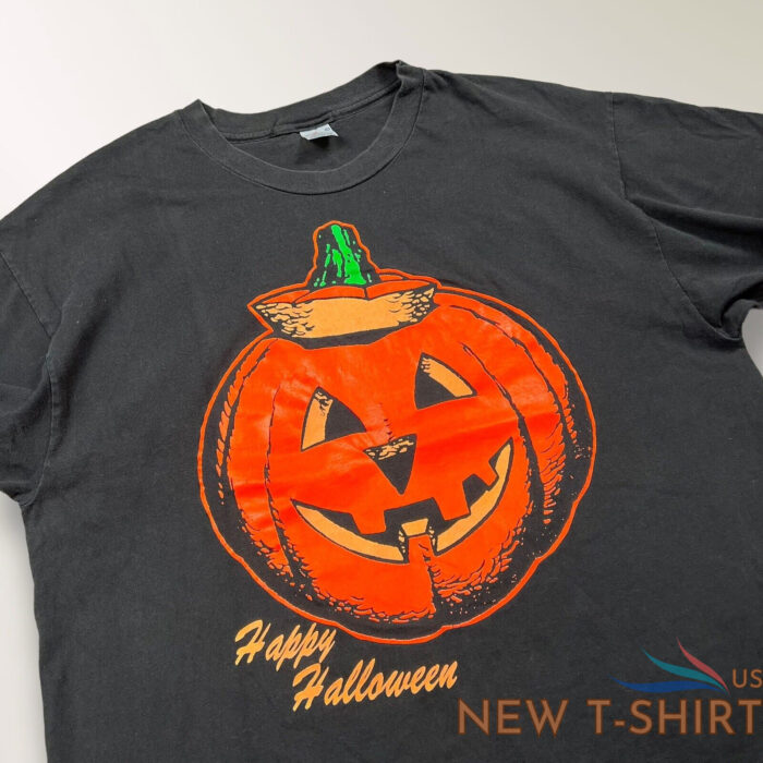 vintage 90s happy halloween pumpkin single stitch faded black t shirt xl usa 4.jpg