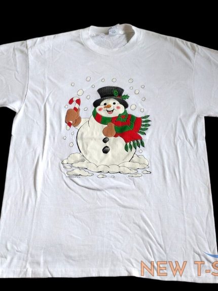 vintage 90s snowman tshirt puffy paint xl white single stitch christmas 0.jpg