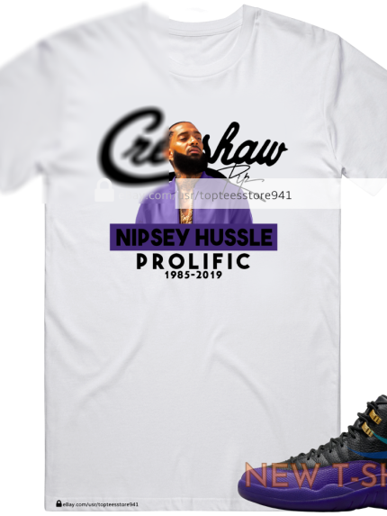 white t shirt inspired by nipsey hussle air jordan 12 field purple 0.png