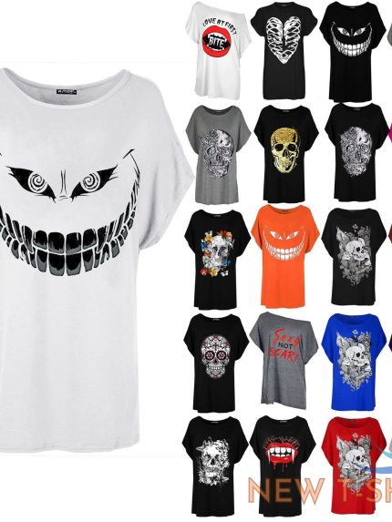 womens baggy ladies batwing lagenlook halloween skull teeth scary t shirt top 0.jpg