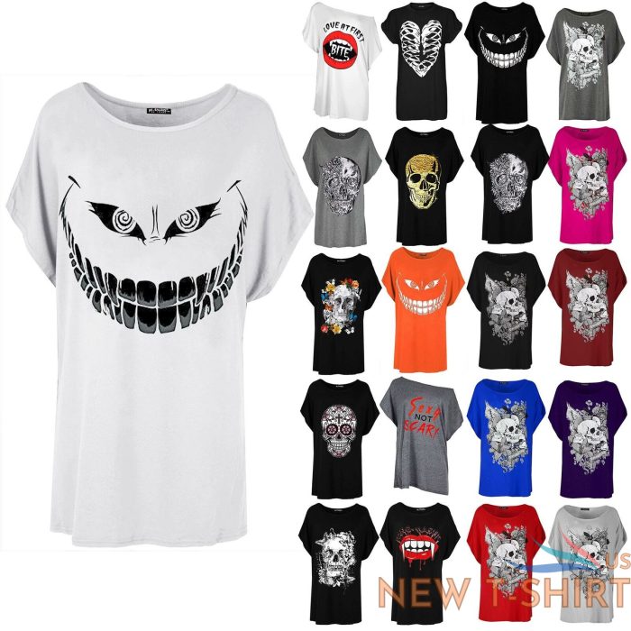 womens baggy ladies batwing lagenlook halloween skull teeth scary t shirt top 0.jpg