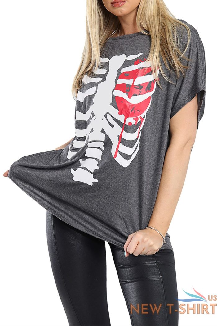 womens baggy ladies batwing lagenlook halloween skull teeth scary t shirt top 6.jpg