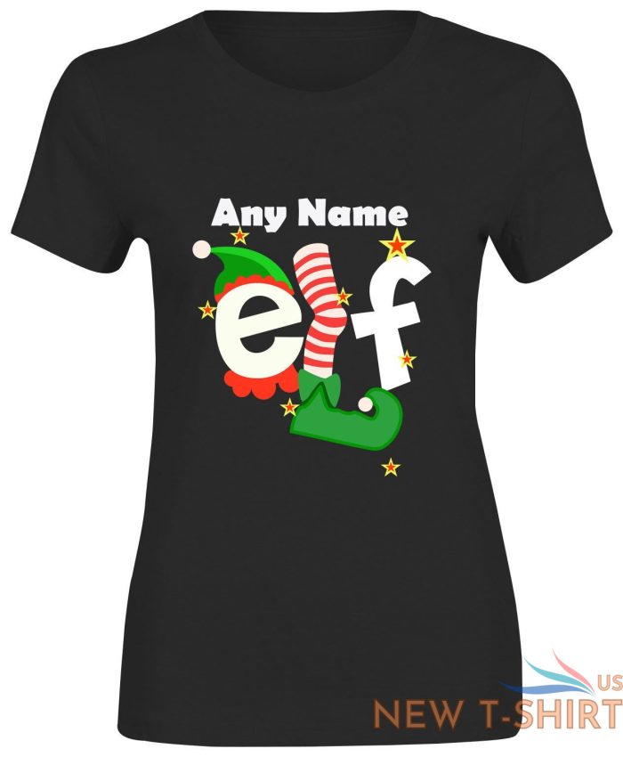 womens girls any name elf christmasprint t shirt 2.jpg