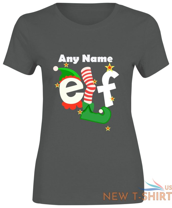 womens girls any name elf christmasprint t shirt 3.jpg