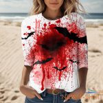 womens happy halloween printed 3 4 length sleeve o neck t shirt top blouse zf 7.jpg