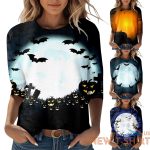 womens happy halloween printed 3 4 length sleeve o neck t shirt womens t shirt 0.jpg