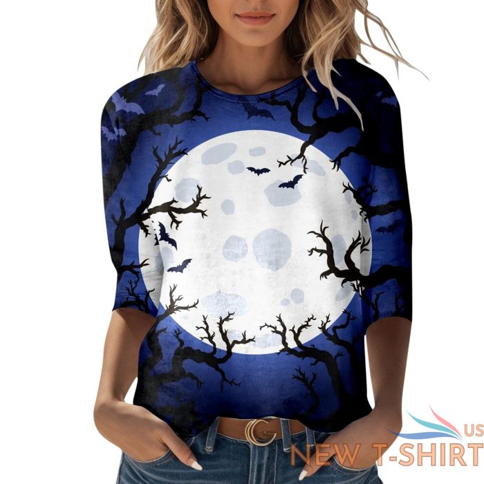 womens happy halloween printed 3 4 length sleeve o neck t shirt womens t shirt 4.jpg