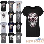 womens ladies dead sugar skull floral turn up sleeve halloween baggy t shirt top 0.jpg