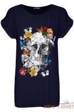 womens ladies dead sugar skull floral turn up sleeve halloween baggy t shirt top 6.jpg