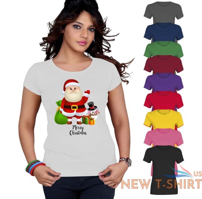 womens ladies merry christmas santa gifts snowman t shirt 0.jpg