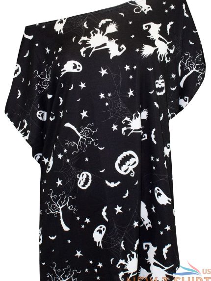 womens ladies oversize pumpkin vampire halloween one shoulder bardot t shirt top 1.jpg