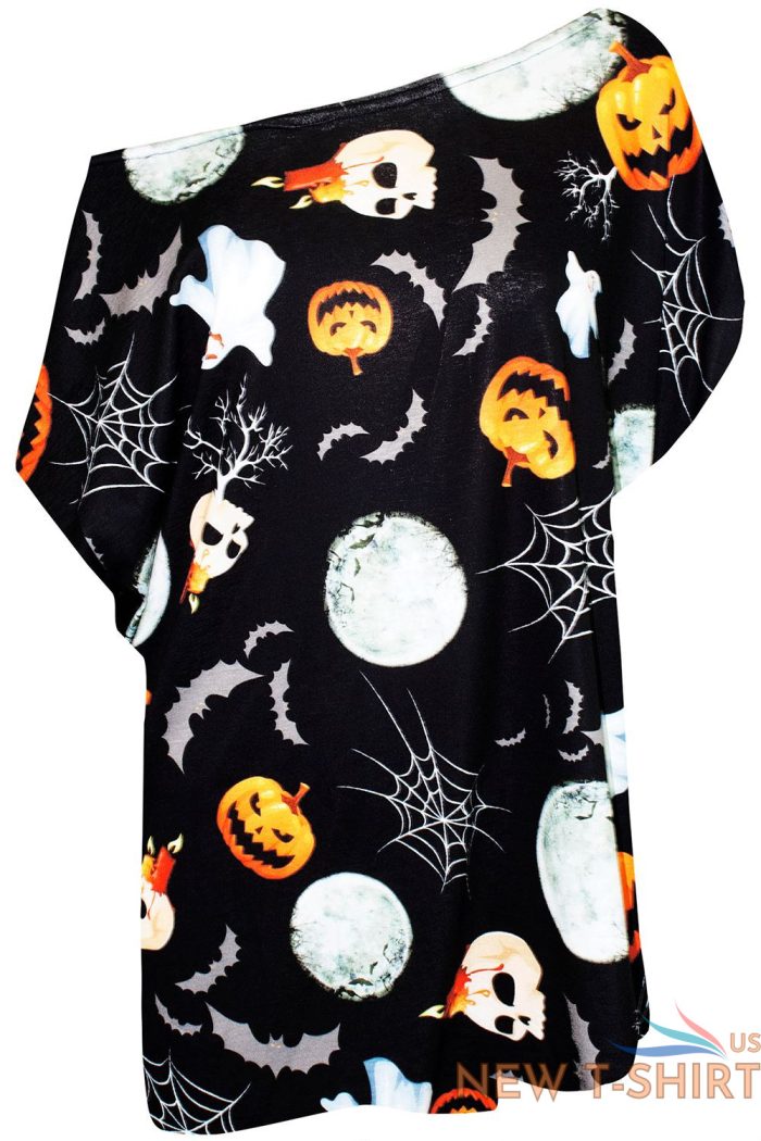 womens ladies oversize pumpkin vampire halloween one shoulder bardot t shirt top 2.jpg