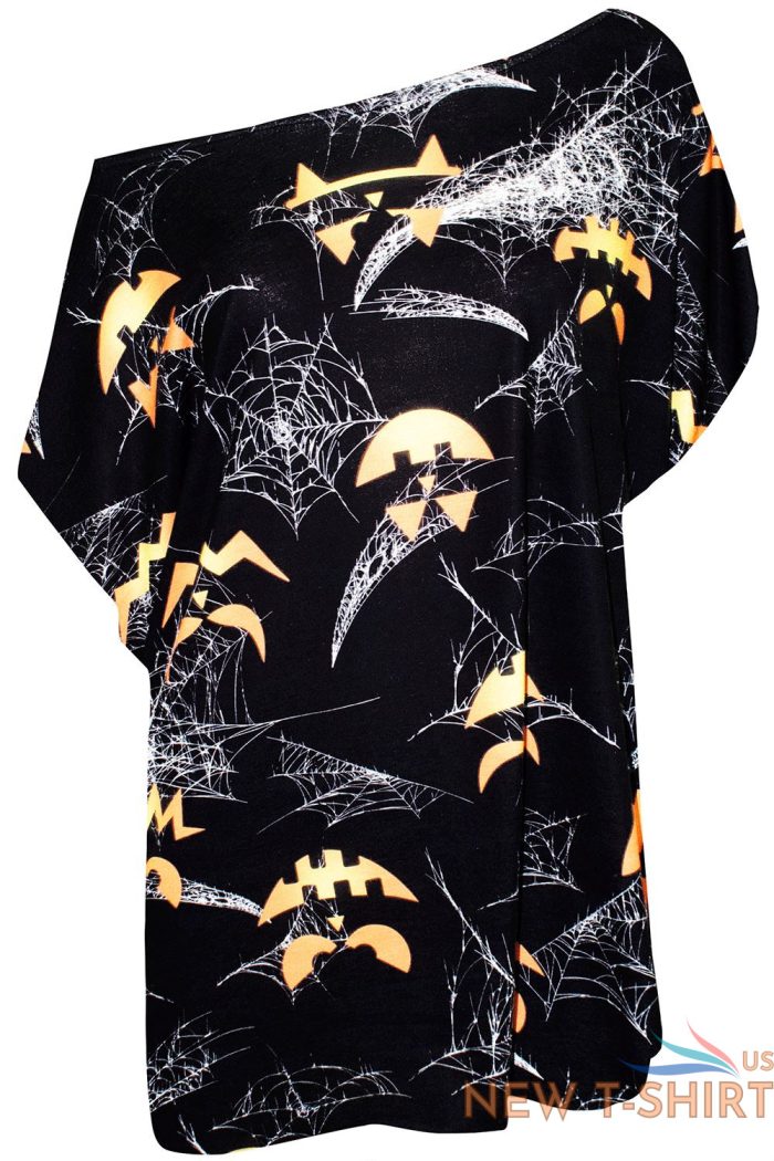 womens ladies oversize pumpkin vampire halloween one shoulder bardot t shirt top 6.jpg