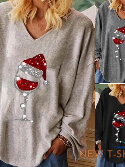womens v neck christmas t shirt ladies loose baggy jumper pullover tops fashion 0.jpg