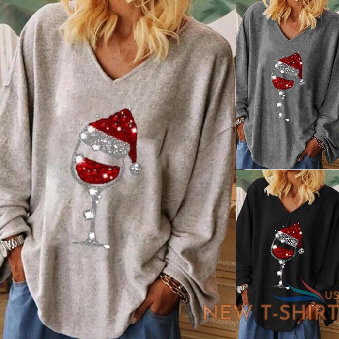 womens v neck christmas t shirt ladies loose baggy jumper pullover tops fashion 0.jpg