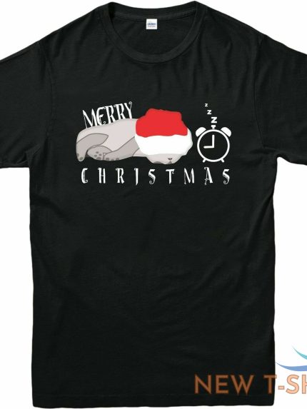 xmas sleeping cat merry christmas t shirt funny christmas gift printed tee shirt 0.jpg