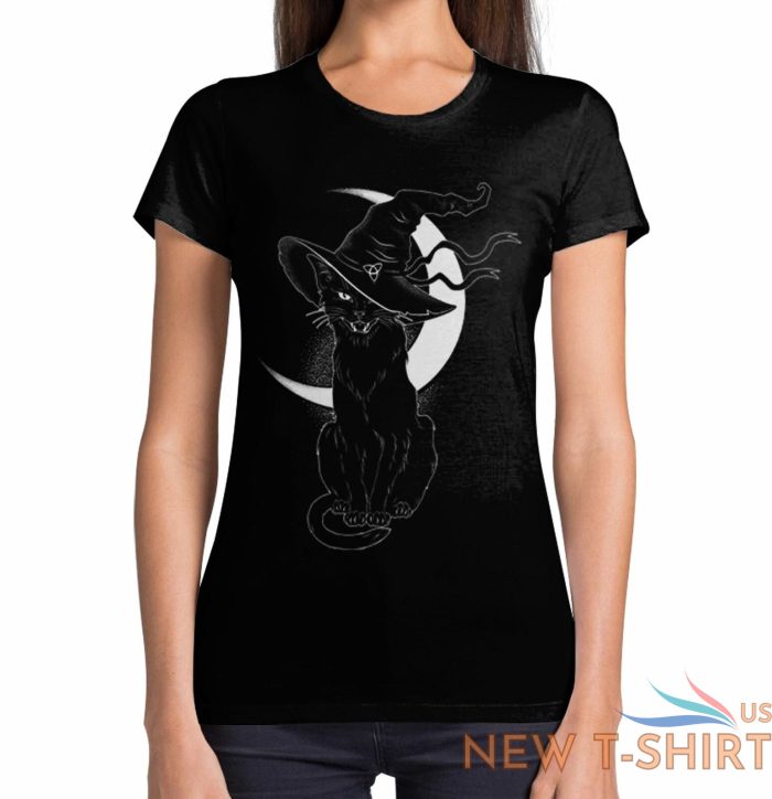 black witches cat with hat halloween women s t shirt 0.jpg
