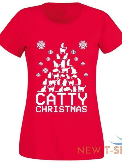 catty tree christmas print t shirt girls short sleeve top cotton tee women xmas 0.jpg