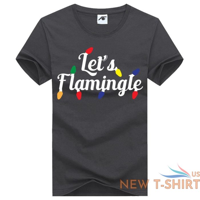 childrens let s flamingle print christmas t shirt mens round neck xmas top 2.jpg