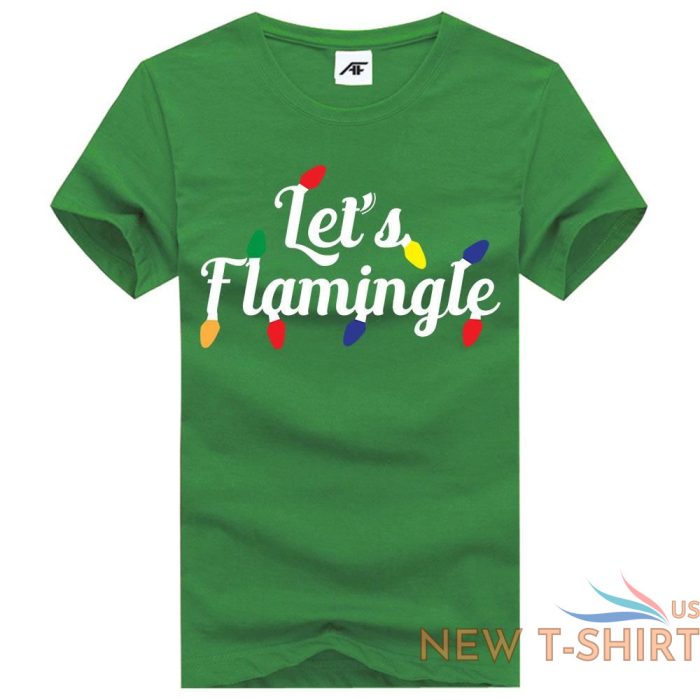 childrens let s flamingle print christmas t shirt mens round neck xmas top 3.jpg