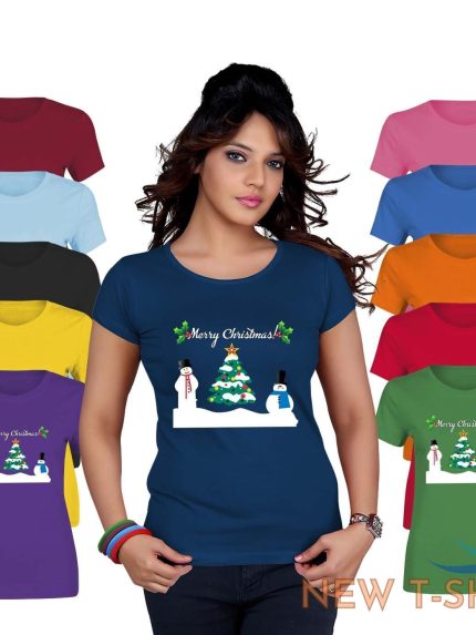 christmas snowman tree print tshirt womens short sleeve girls cotton tee lot 0.jpg