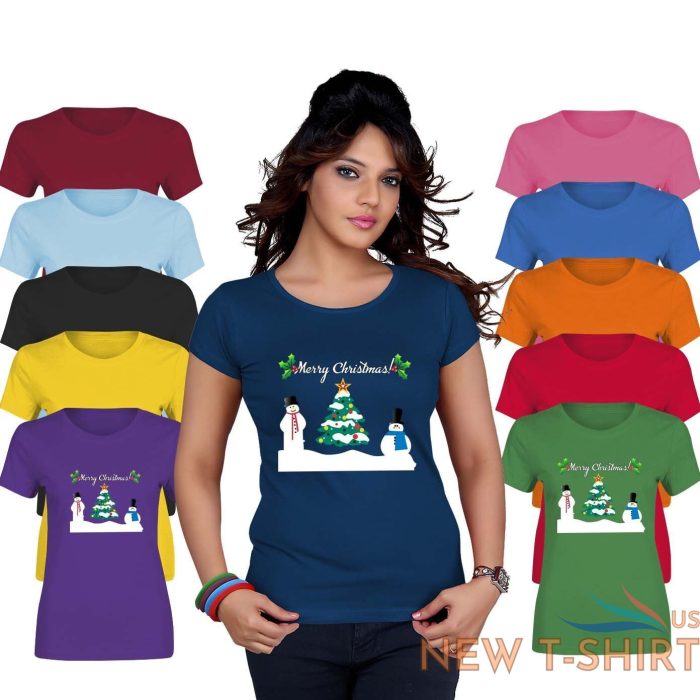 christmas snowman tree print tshirt womens short sleeve girls cotton tee lot 0.jpg