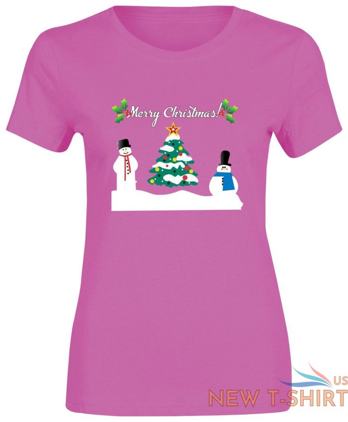 christmas snowman tree print tshirt womens short sleeve girls cotton tee lot 1.jpg