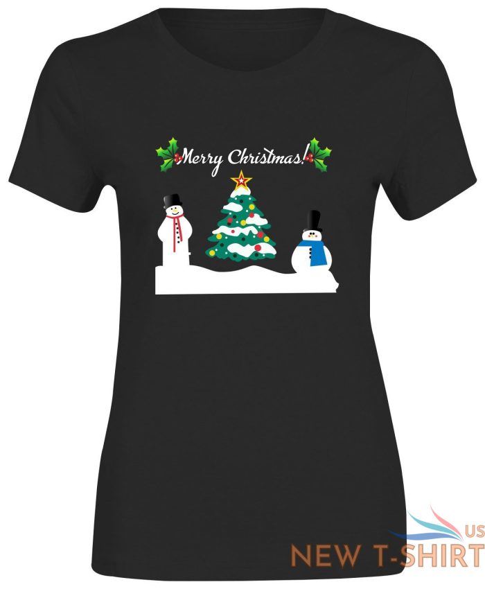 christmas snowman tree print tshirt womens short sleeve girls cotton tee lot 2.jpg