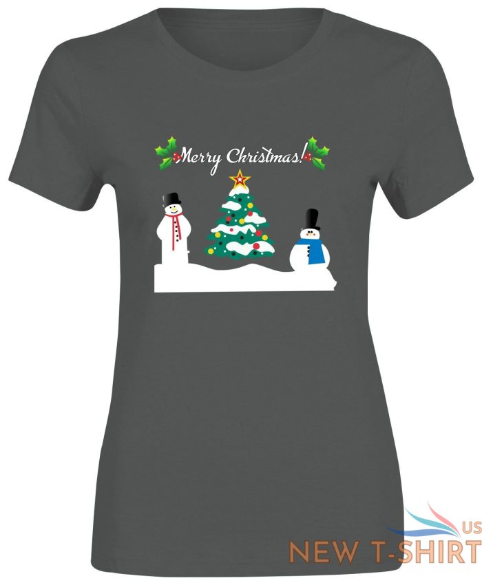 christmas snowman tree print tshirt womens short sleeve girls cotton tee lot 3.jpg