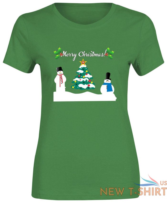 christmas snowman tree print tshirt womens short sleeve girls cotton tee lot 4.jpg