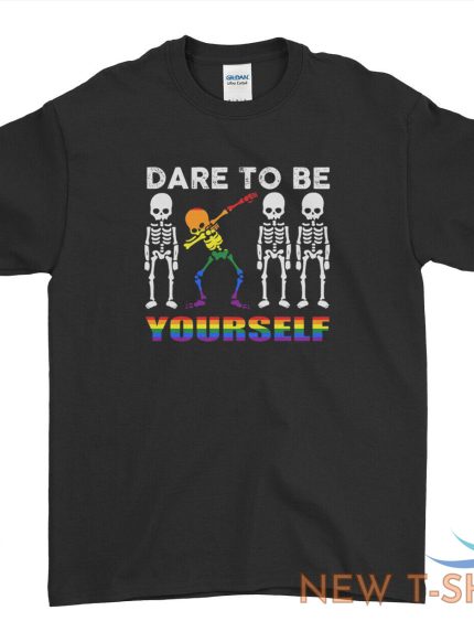 dare to be yourself t shirt rainbow colours skeleton novelty halloween funny top 0.jpg