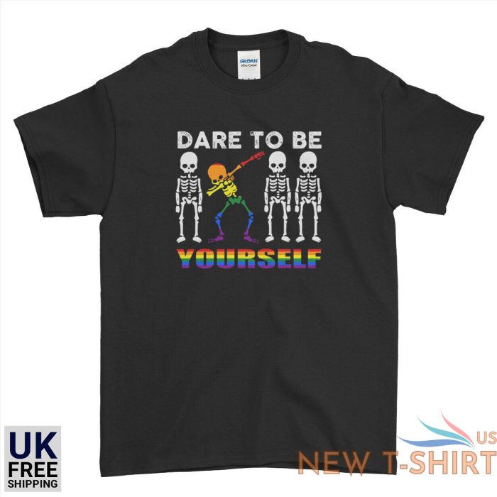 dare to be yourself t shirt rainbow colours skeleton novelty halloween funny top 0.jpg