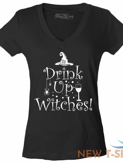 drink up witches women s v neck t shirt funny halloween witch costume boos tee 0.jpg