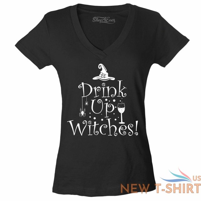 drink up witches women s v neck t shirt funny halloween witch costume boos tee 0.jpg