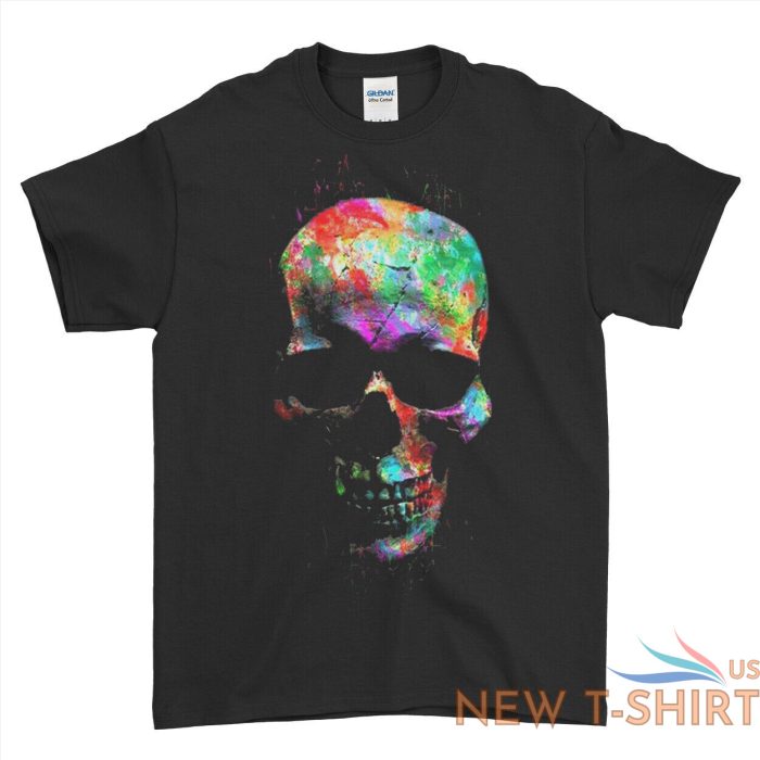 geek colour skull t shirt black halloween gothic skull t shirt for men women kid 2.jpg