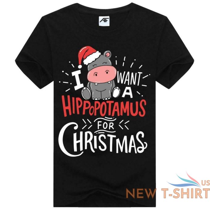 girls i want hippopotamus for christmas print t shirt womens xmas party top 1.jpg