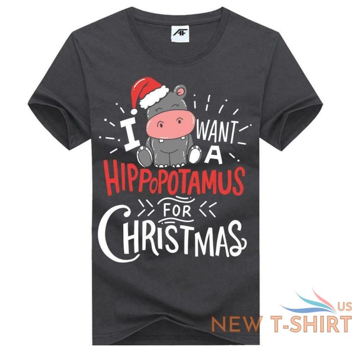 girls i want hippopotamus for christmas print t shirt womens xmas party top 2.jpg