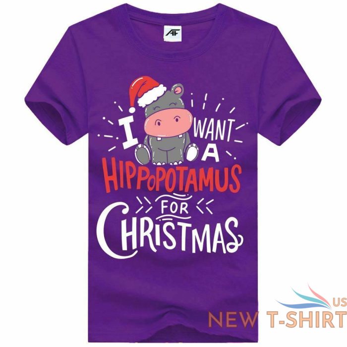 girls i want hippopotamus for christmas print t shirt womens xmas party top 8.jpg