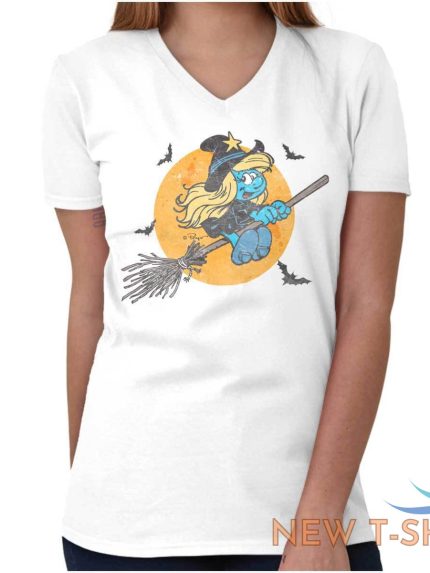 halloween flying witch smurfette v neck t shirt tees women 0.jpg