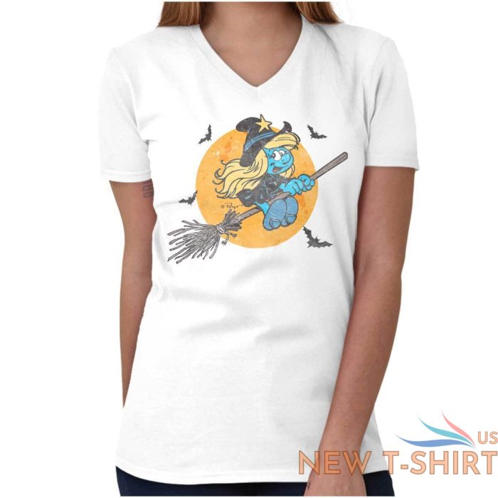 halloween flying witch smurfette v neck t shirt tees women 0.jpg