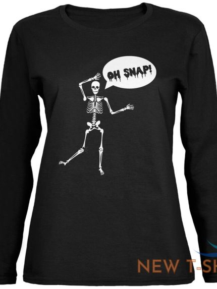 halloween oh snap skeleton black womens long sleeve t shirt 0.jpg