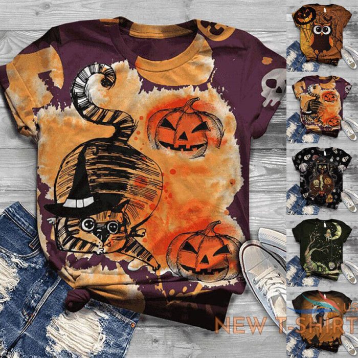 halloween womens pumpkin short sleeve party t shirt fancy blouse tunic tops us 2.jpg