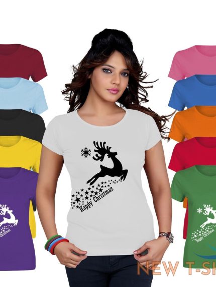 happy christmas reindeer stars top printed tshirt womens short sleeve tee lot 0 1.jpg