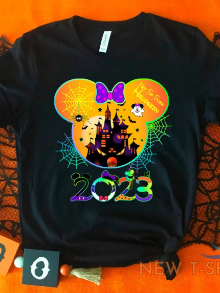 happy halloween 2023 minnie mouse head ghost castle tshirt women 0.png