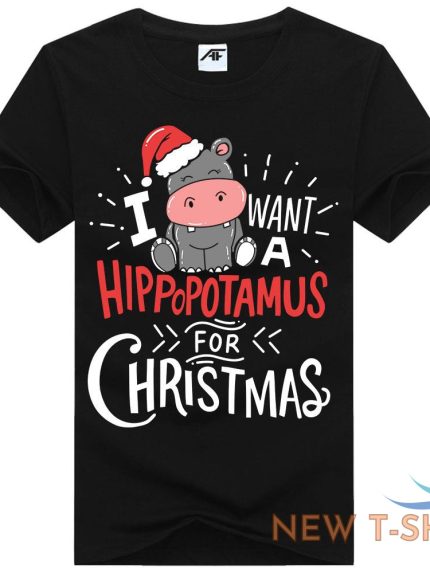 i want a hippopotamus for christmas print t shirt mens kids short sleeve top 1.jpg