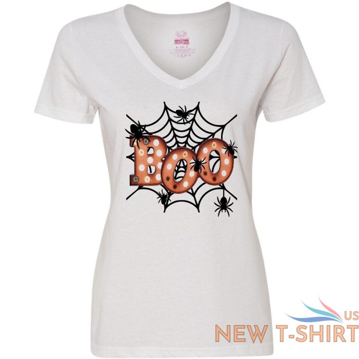 inktastic halloween boo with spiders in web women s v neck t shirt scary spooky 0.jpg