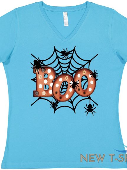 inktastic halloween boo with spiders in web women s v neck t shirt scary spooky 1.jpg