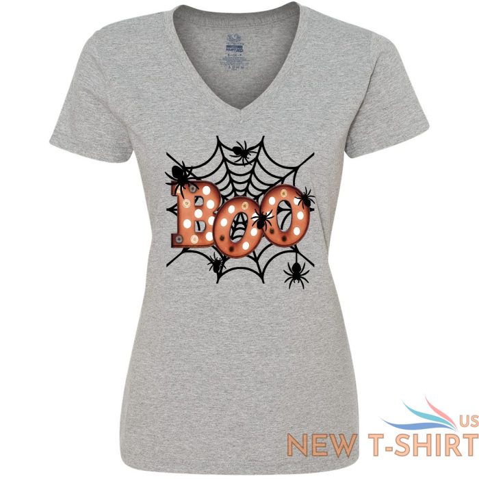 inktastic halloween boo with spiders in web women s v neck t shirt scary spooky 2.jpg
